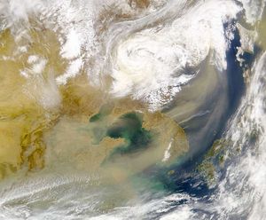Chiese dust storm over Korean peninsula (© by NASA - Visible Earth)